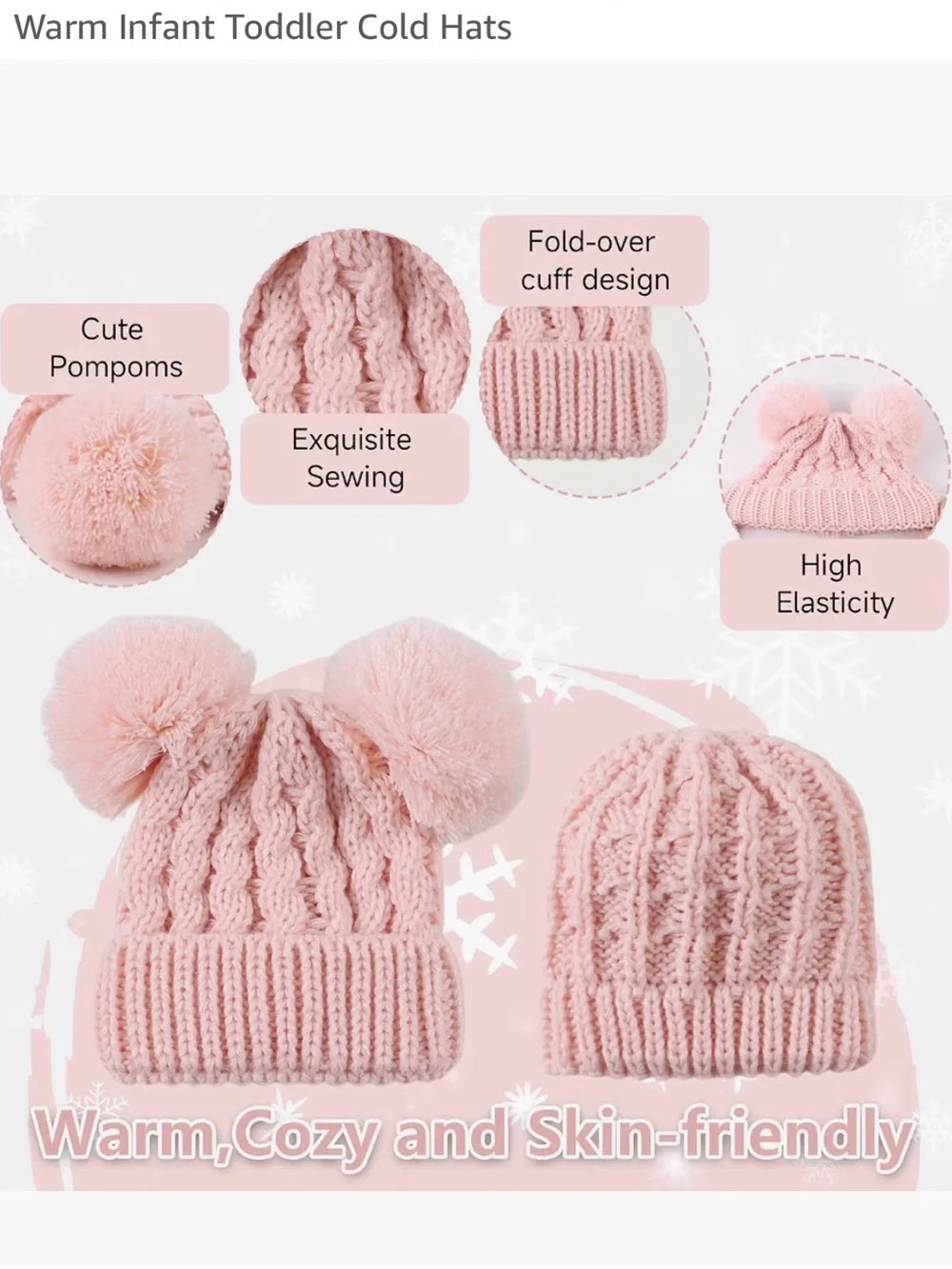Cozy Kids Pom-Pom Knit Beanies — Pink, White, Black, Beige